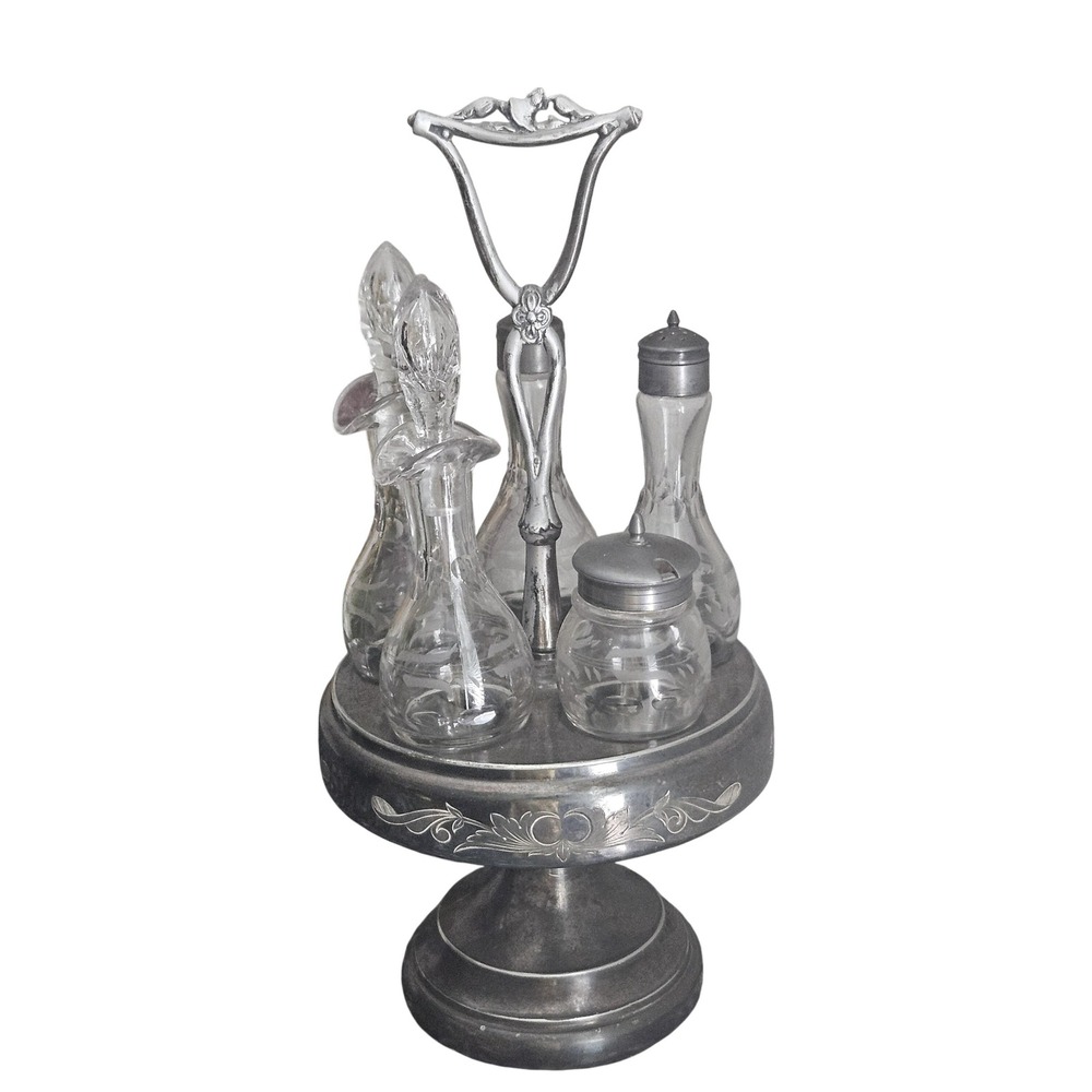 Antique‎ Triple Silver Plated co. 5 Piece Cruet Set